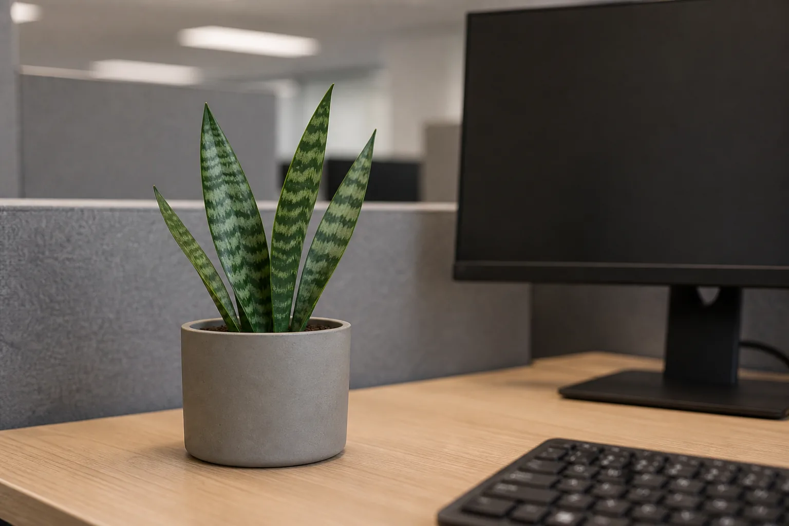 Photo for guide: Choosing a houseplant for a desk in an office with limited natural light
