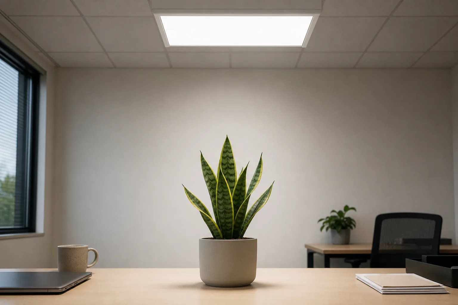 Photo for guide: Can houseplants grow under office lights?