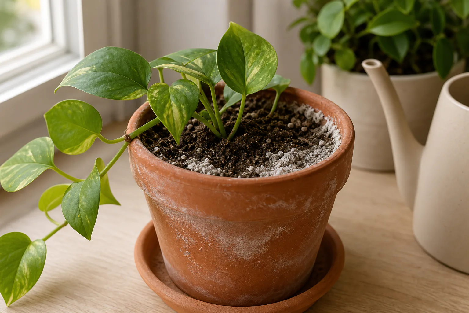Photo for guide: White crust on houseplant soil: how to read it