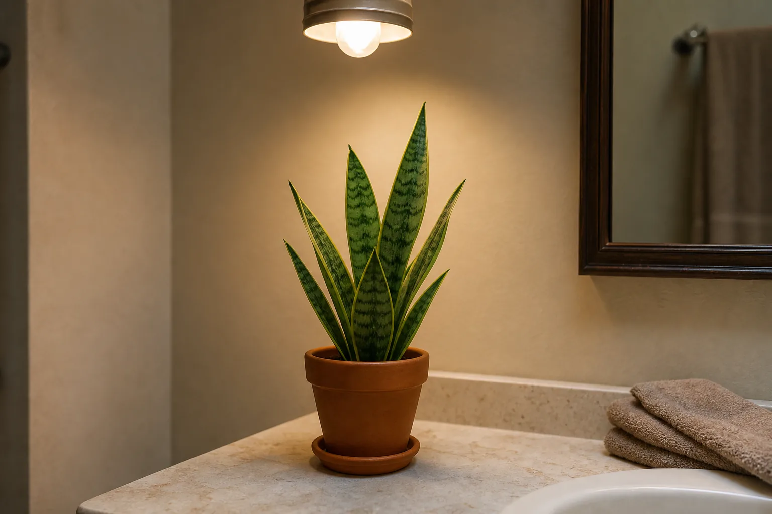 Photo for guide: Can a houseplant live in a windowless bathroom?
